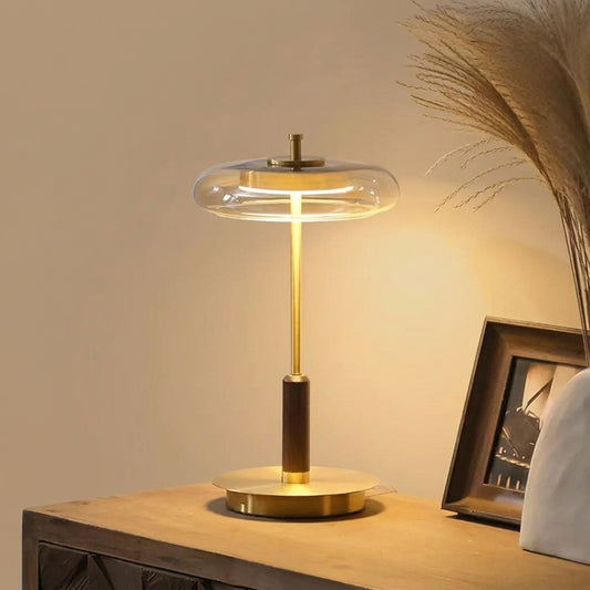 Close-up of mushroom-shaped glass lampshade